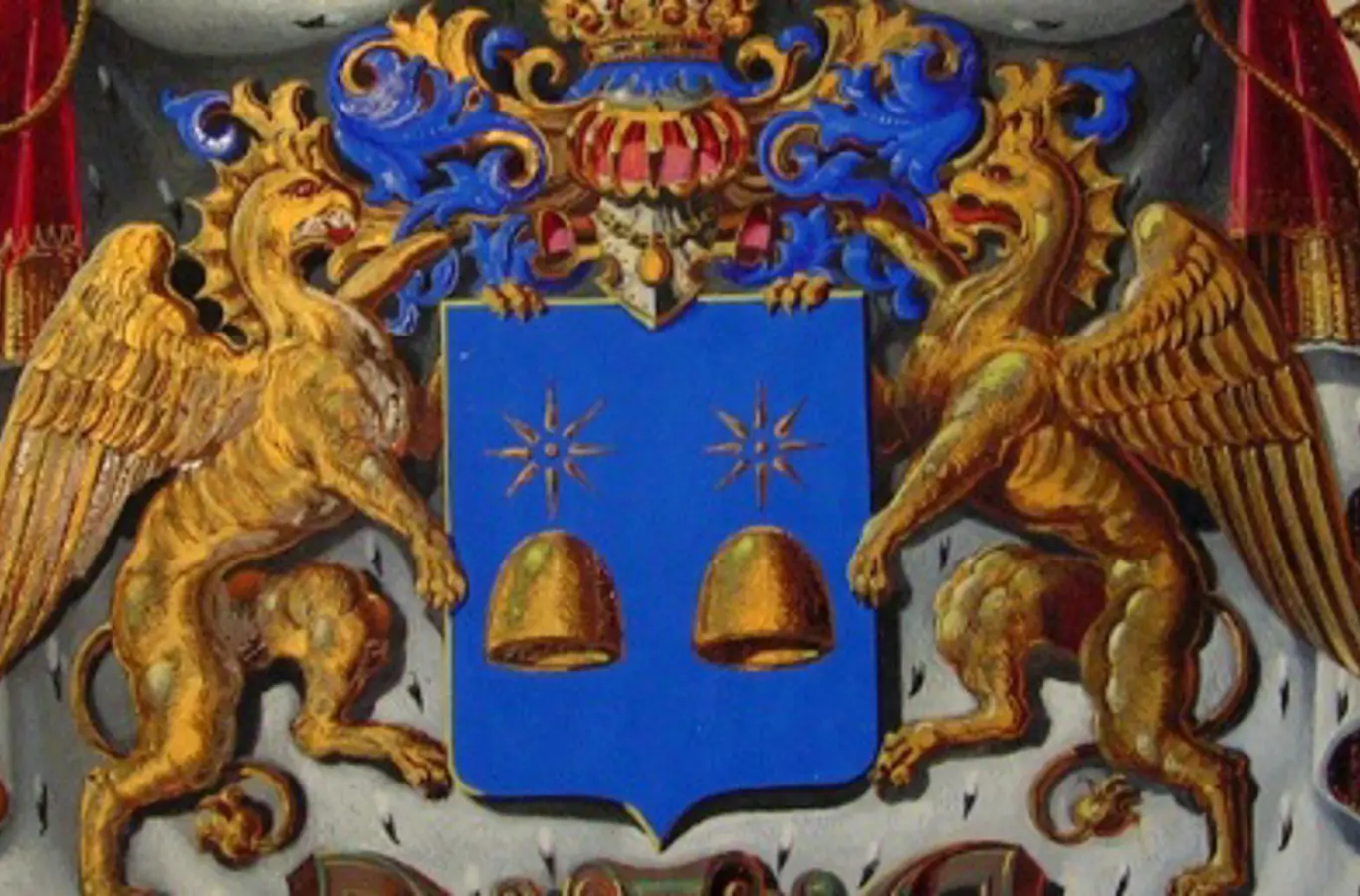 Udsnit af forlæg for våben for den georgiske fyrst Georges Chevarchidze, der som kejserlig russisk overhofmester blev dekoreret med Dannebrogordenens Storkors i 1900.